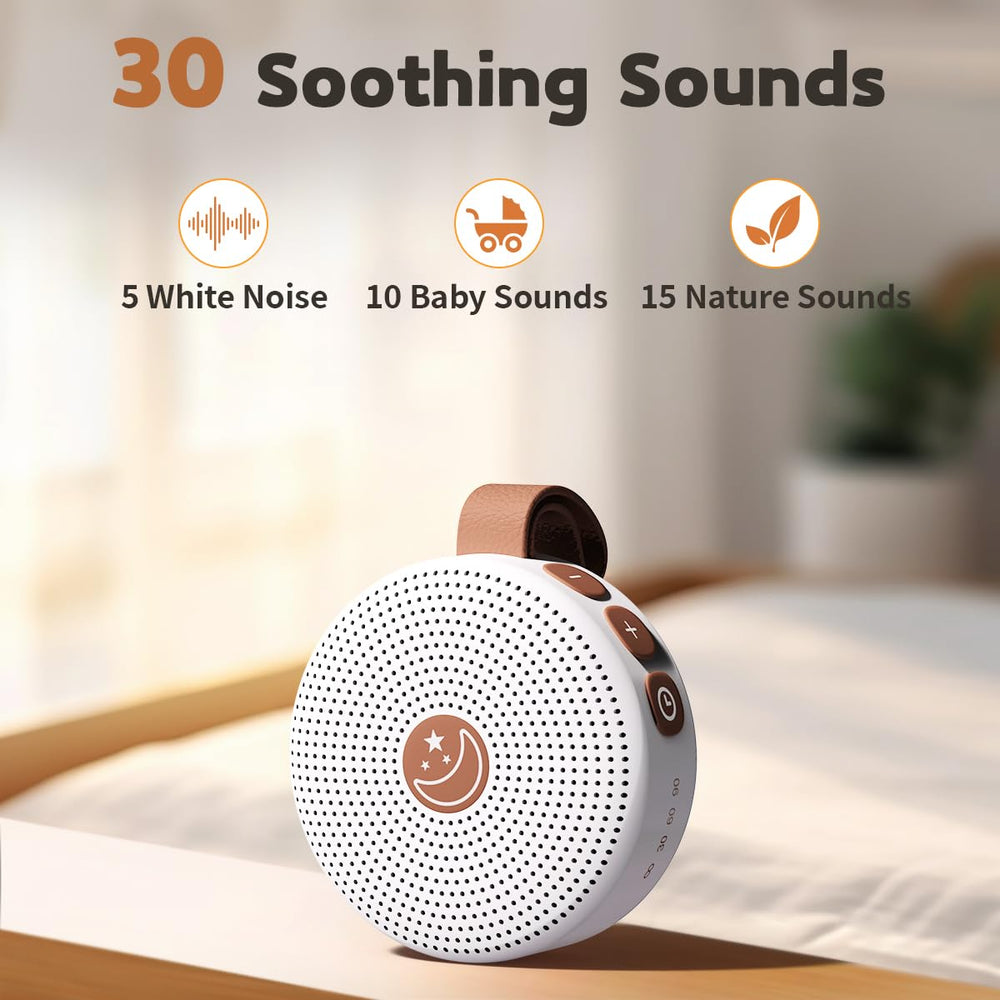 BodyHush Sound Machine Mini side view with clip for portable masking.