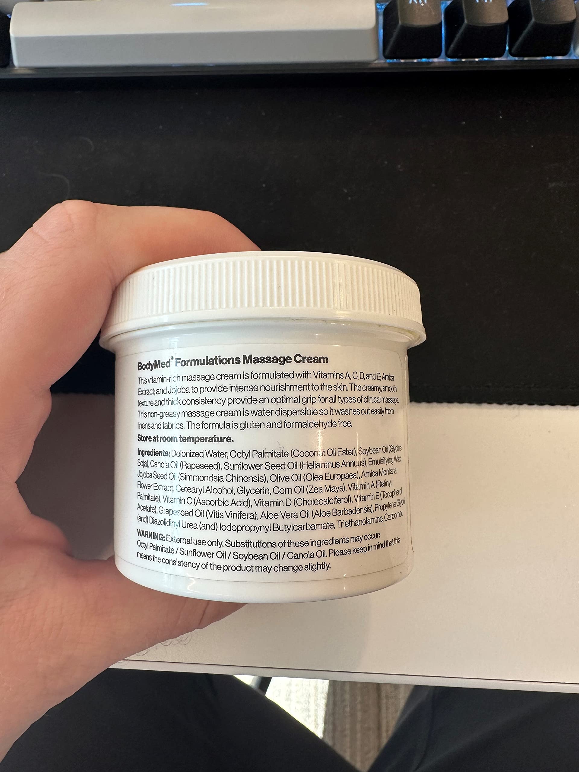 BodyMed Formulations Massage Cream packaging emphasizes fragrance-free and allergy-friendly features.