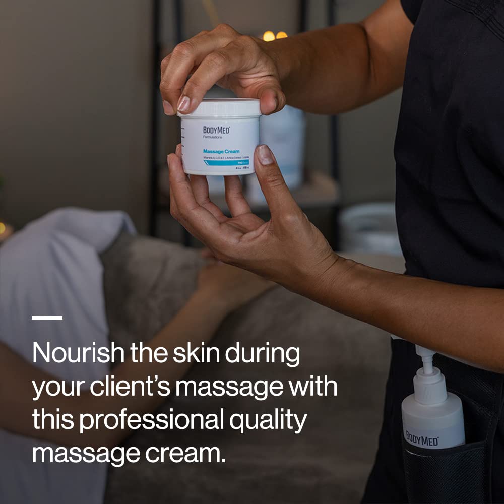 BodyMed Formulations Massage Cream Leaping Bunny certification badge visible.