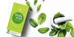 BodyMint fresh mint pack image suggests chlorophyll-rich formula for wellness.