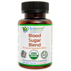 Bodymune Blood Sugar Blend ingredients spread highlighting organic botanicals for wellness