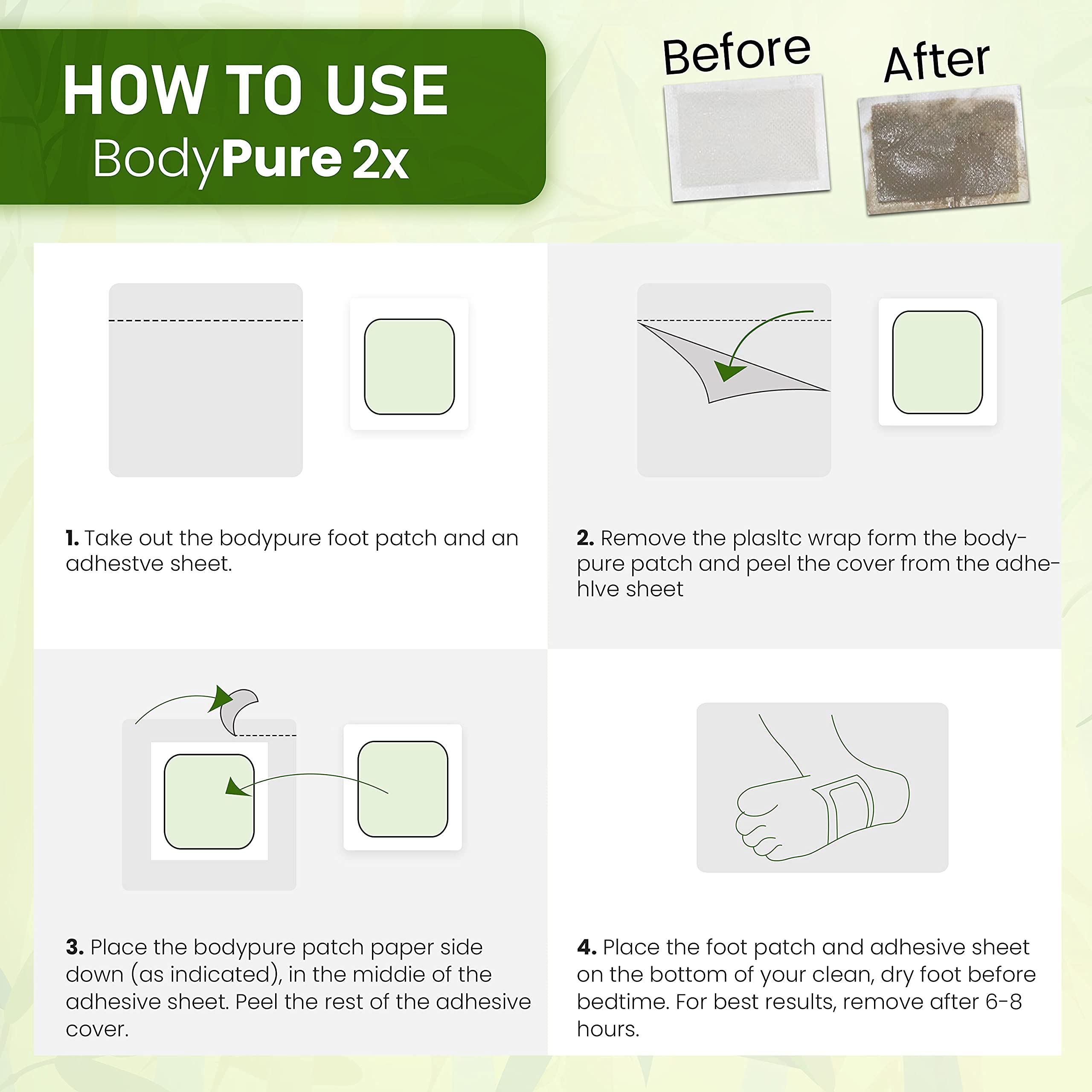 BodyPure Takesumi foot patch on foot demonstrates easy nightly use for cleansing ritual.
