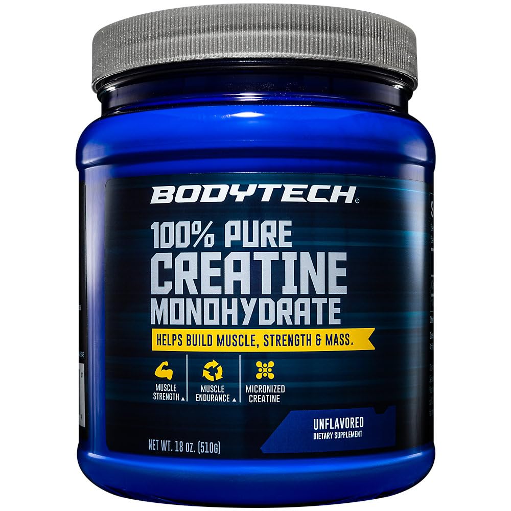 BodyTech creatine powder bottle with scoop for high-intensity training energy support