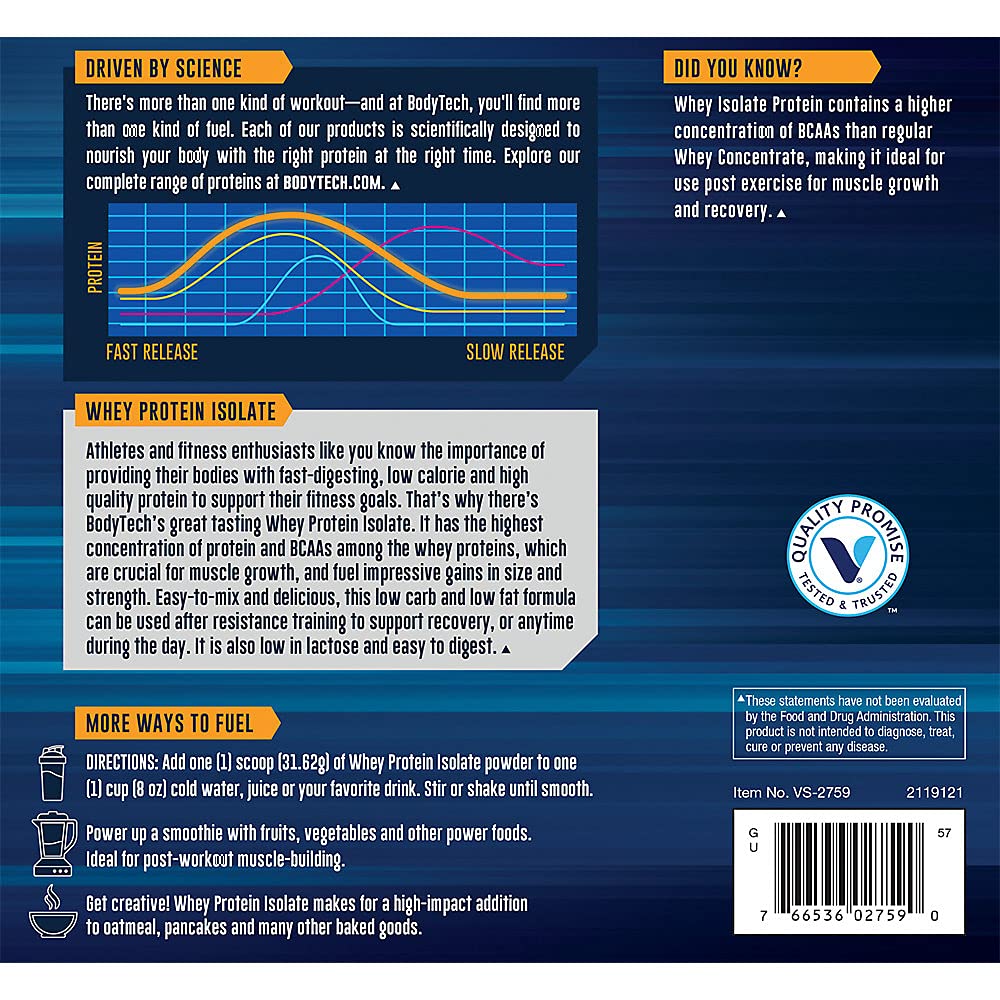 BodyTech Whey Protein Isolate Serving scoop promotes accurate daily protein intake