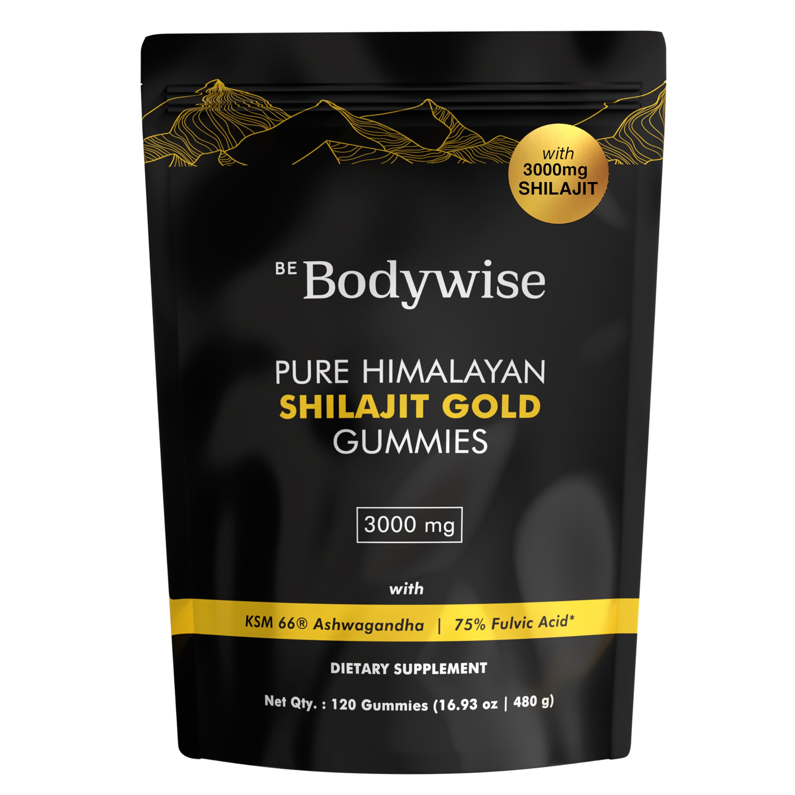 Bodywise Himalayan Shilajit Gummies Gold bottle for daily energy support.