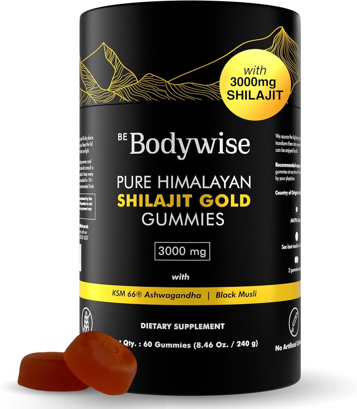 Bodywise Shilajit Gummies Gold packaging showing premium quality