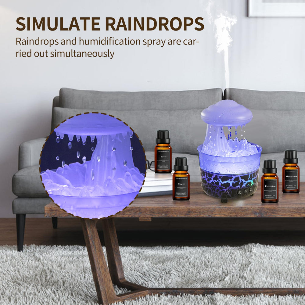 BOHOFAM rain cloud diffuser with water drip in action for ambiance