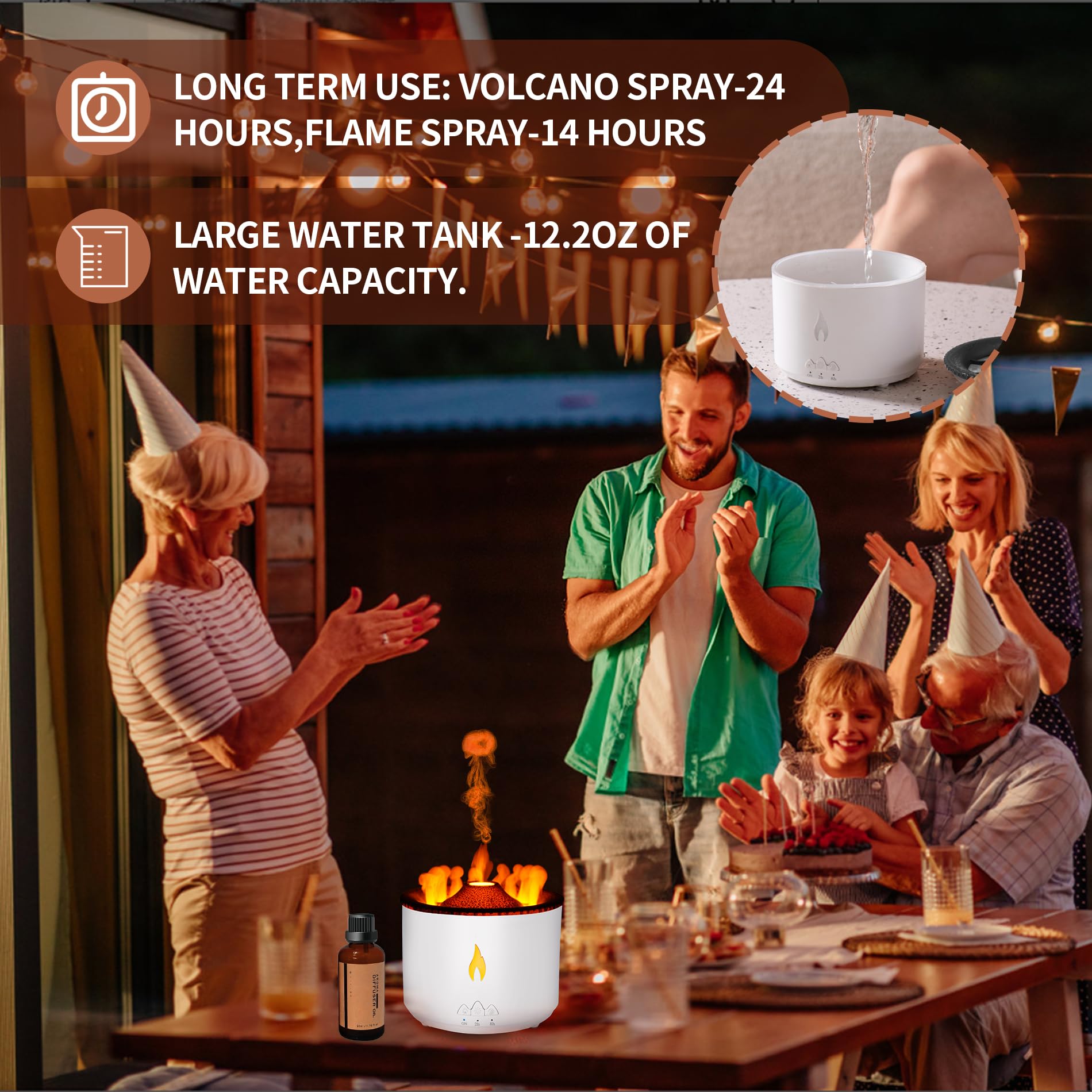 BOHOFAM diffuser red and blue lighting enhances decor and mood.
