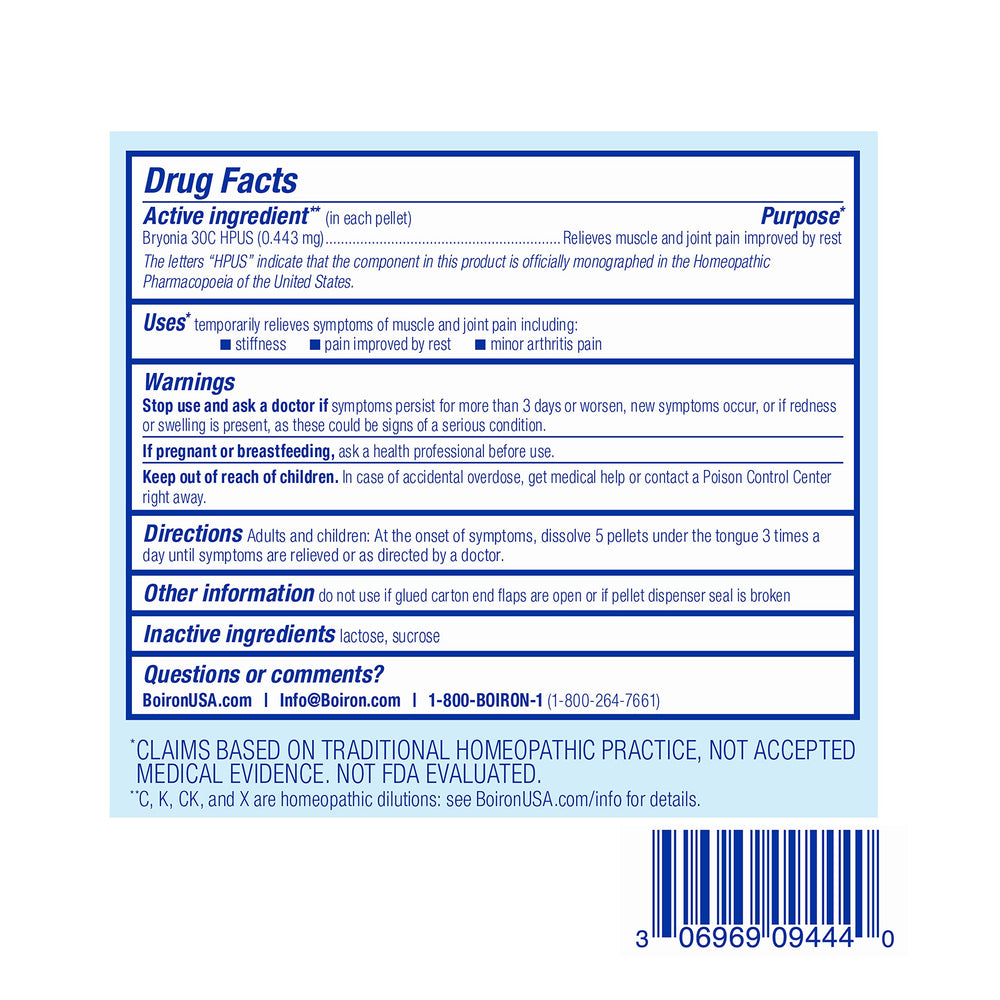 OTC Boiron Bryonia 30C packaging with no artificial additives.