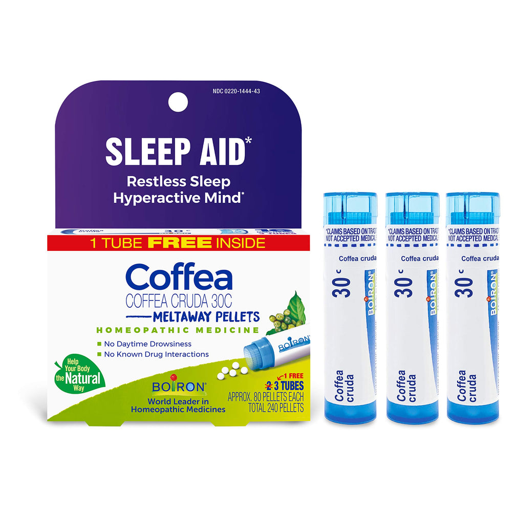 Boiron Coffea Cruda 30C meltaway pellets for discreet sleep support and fast relief