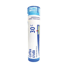 Boiron Coffea Cruda 30C pellets in a dispensing tube for convenient sleep support