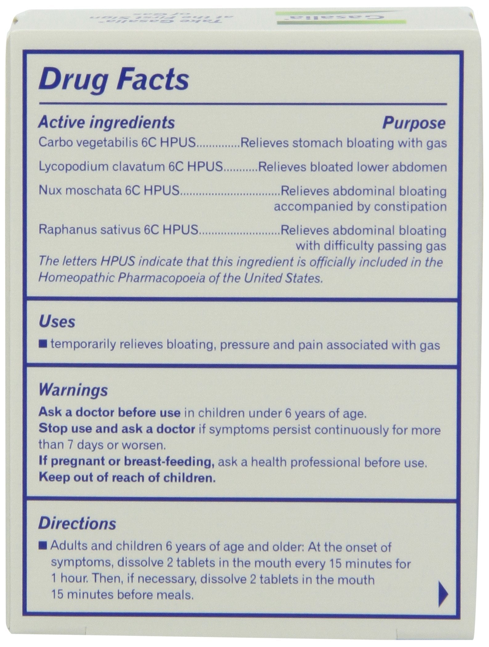 Boiron Gasalia OTC label highlights FDA regulation and accessibility.
