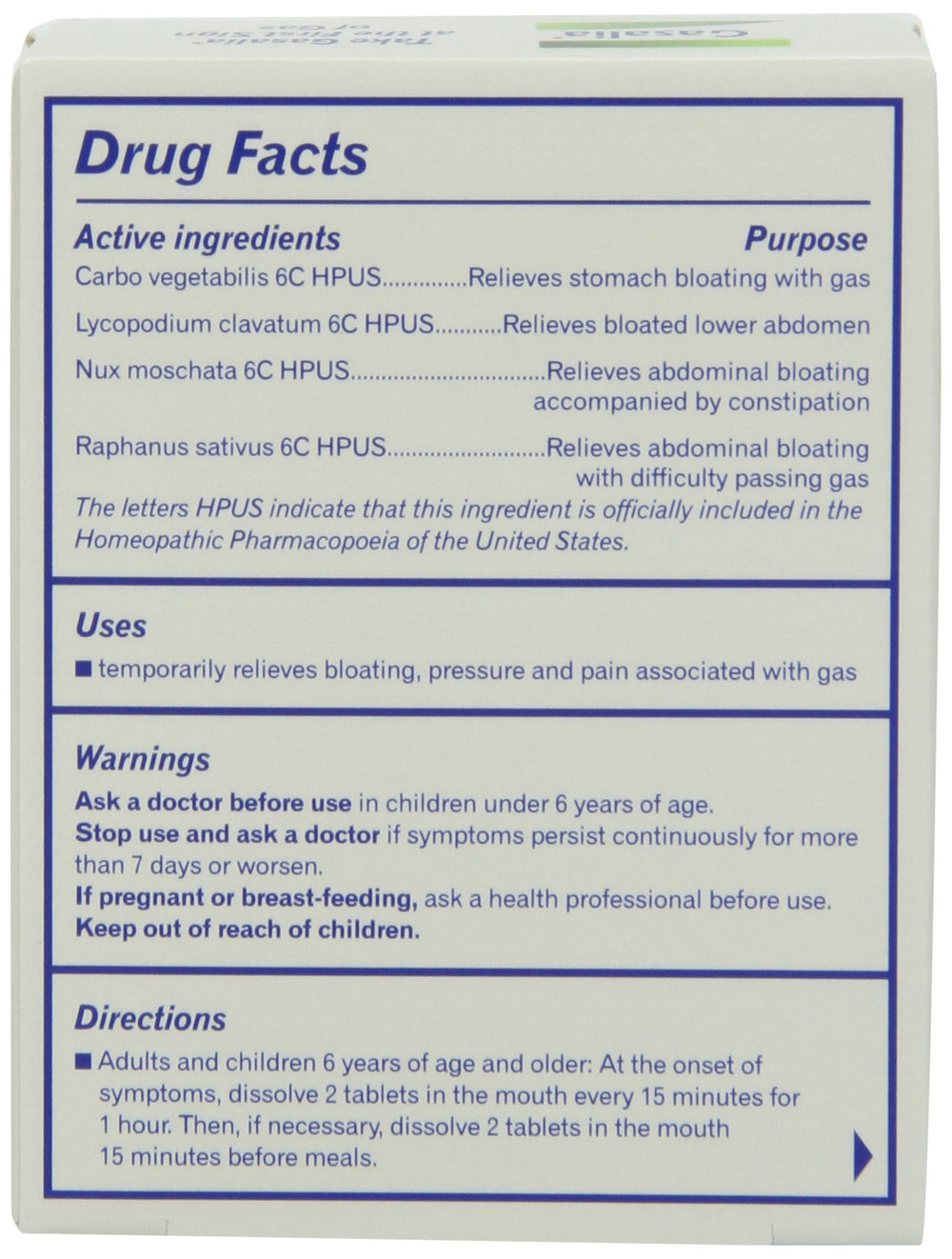 Boiron Gasalia OTC label highlights FDA regulation and accessibility.