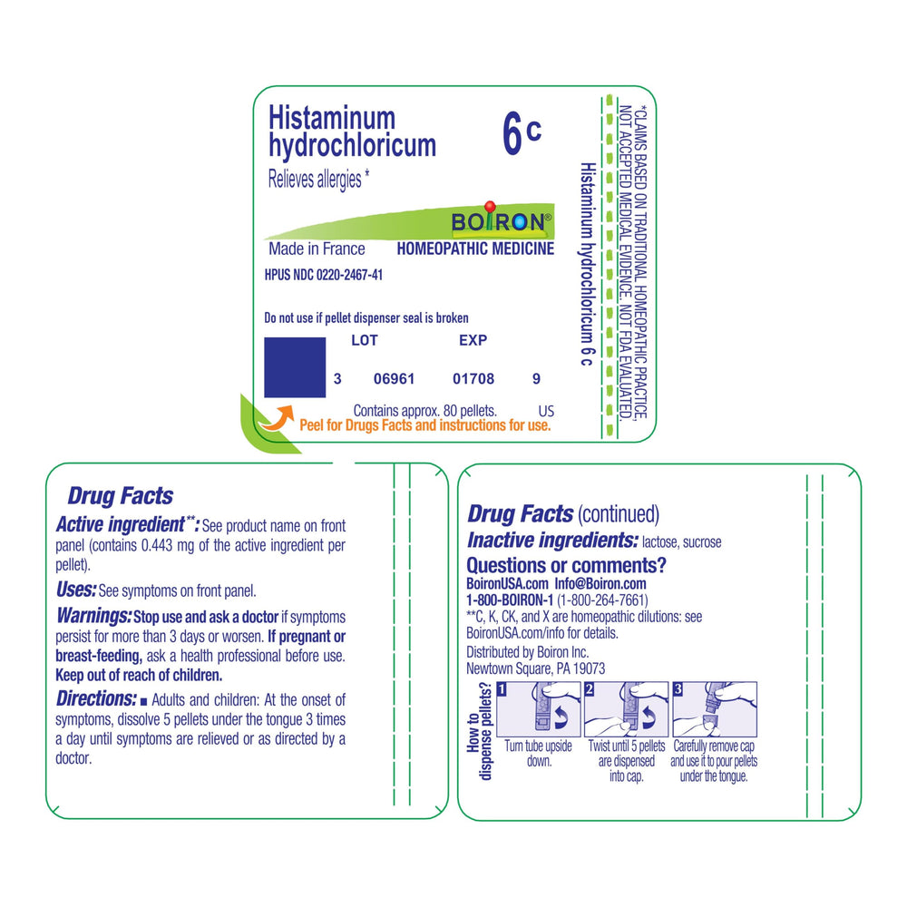 HPUS and cGMP claim on Histaminum Hydrochloricum packaging