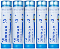 Boiron Kali Bichromicum 30C pellets in bottle for cold relief.