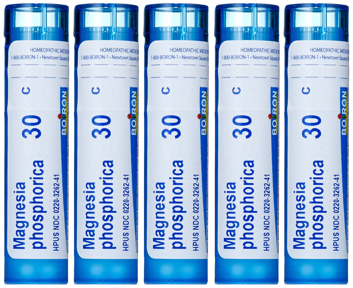 Boiron Magnesia Phosphorica 30C pack of 5 bottle labeled for abdominal discomfort relief.