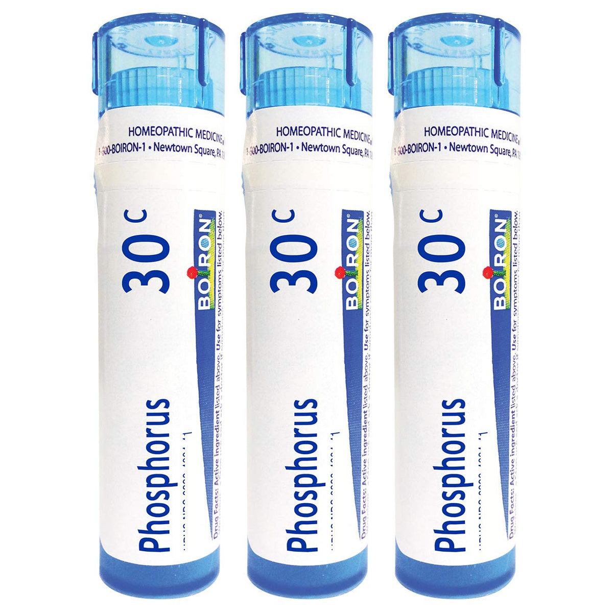Boiron Phosphorus 30c packaging tubes for convenient, on-the-go dosing.