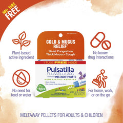 Boiron Pulsatilla 30C helps with thick mucus and a spasmodic wet cough.