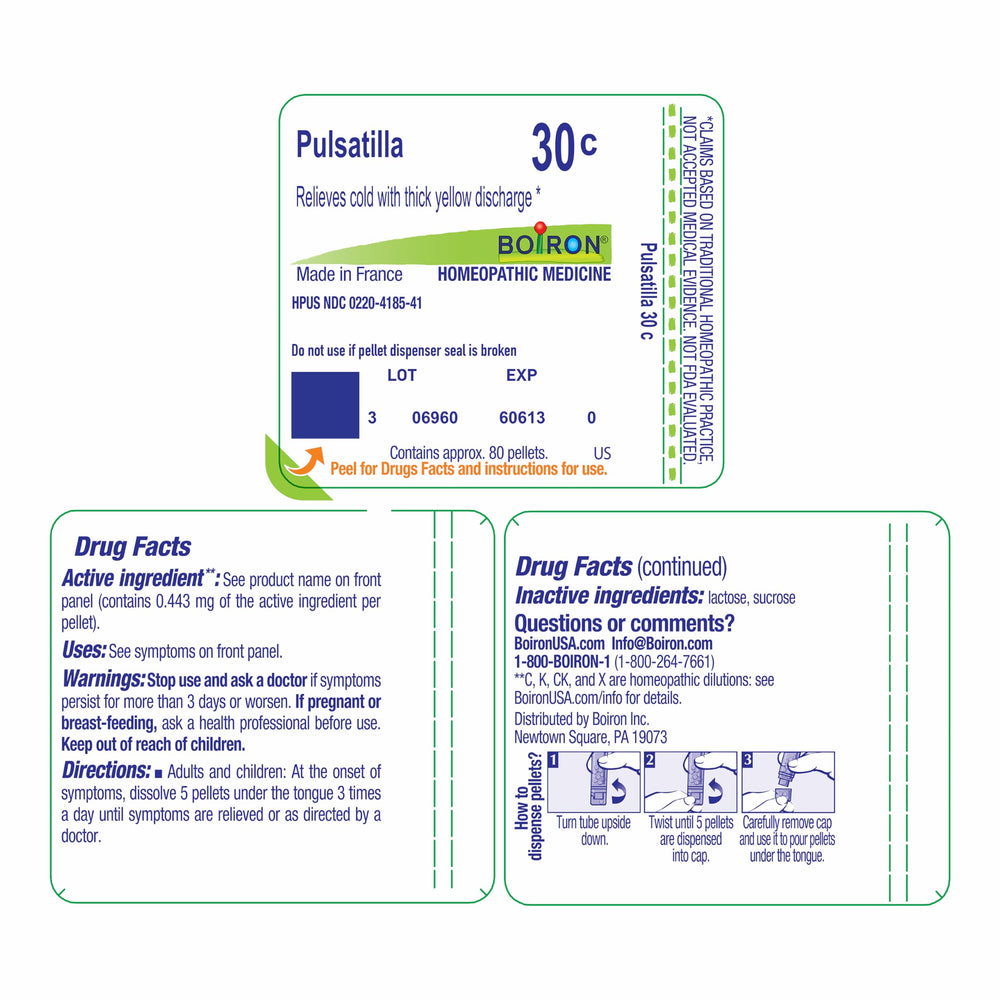 Side view of Boiron Pulsatilla bottle with clear dosage tube.