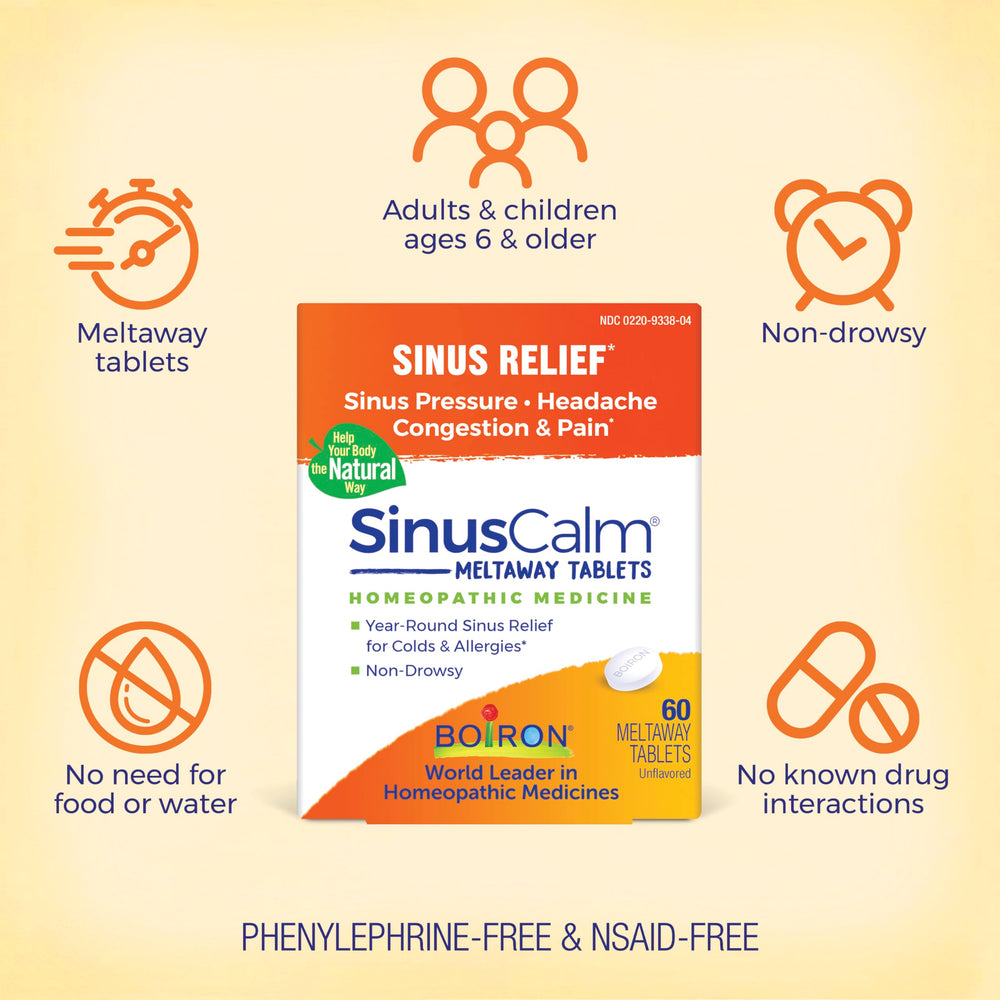 Boiron SinusCalm pellets in a multidose tube for on-the-go relief