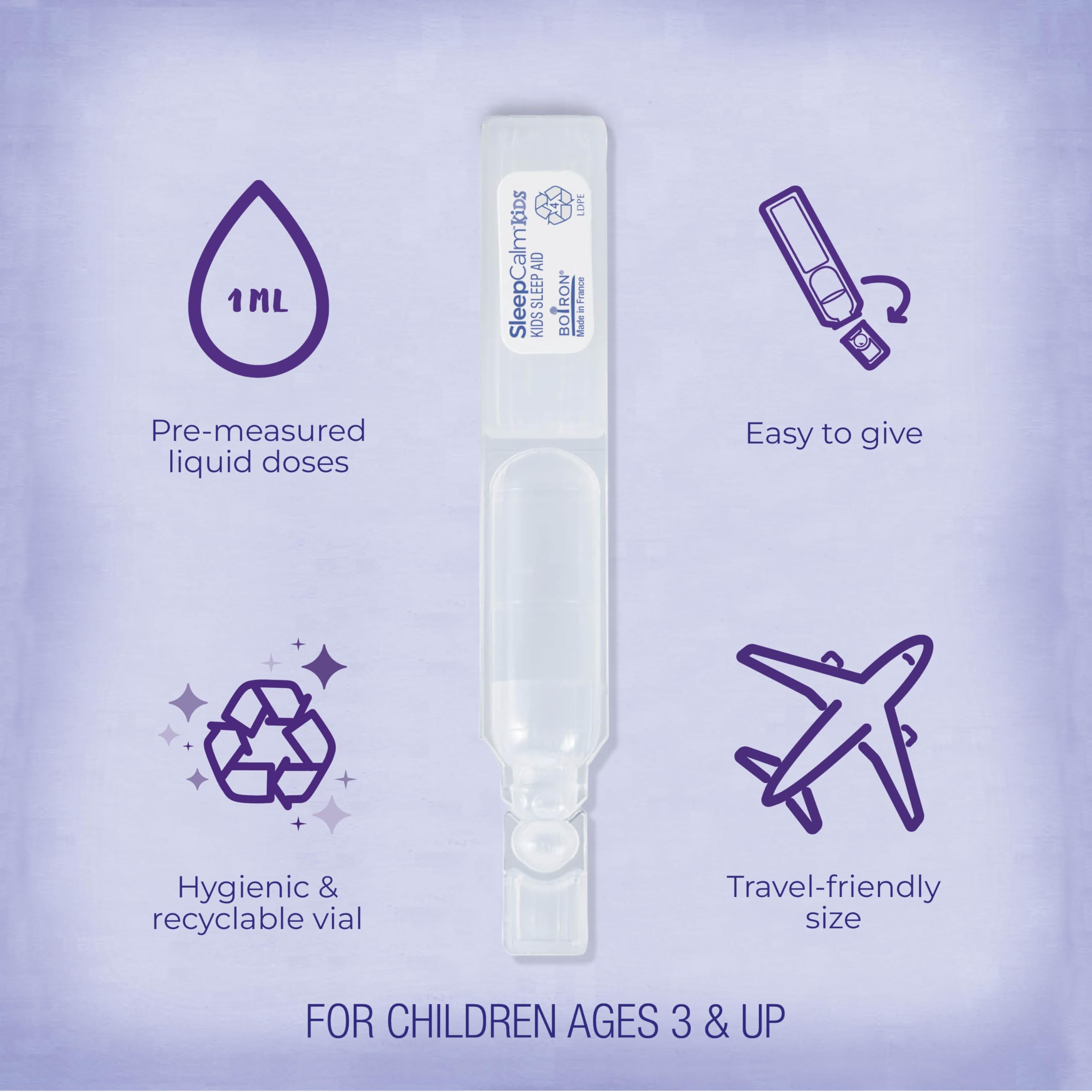Front label of SleepCalm Kids highlights melatonin-free, non-habit-forming formula.
