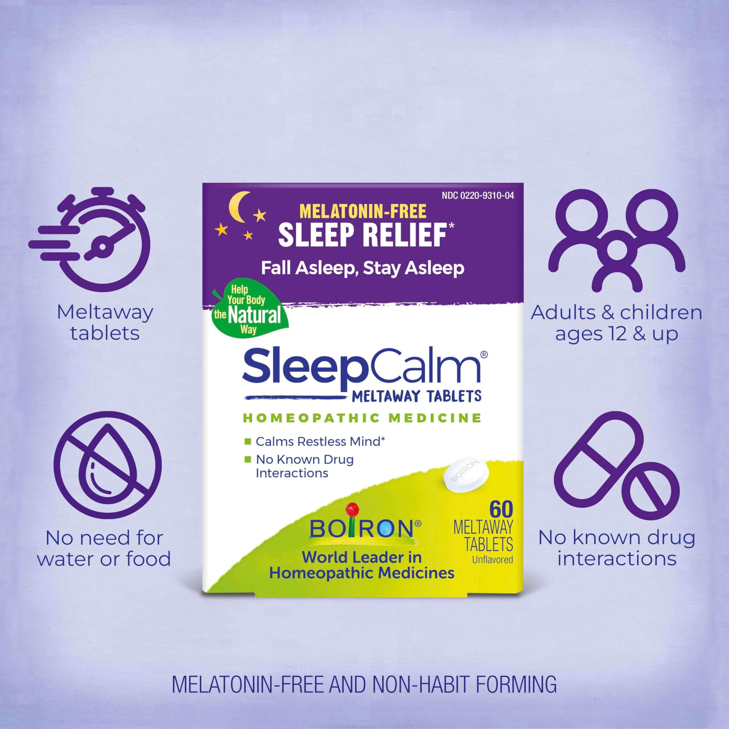 Plant-based active ingredients label on Boiron SleepCalm product