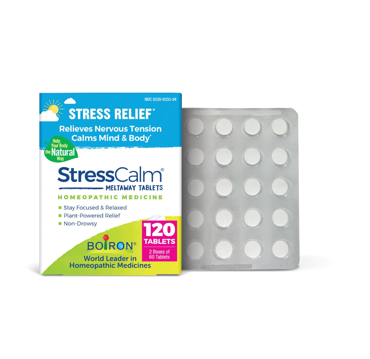 Boiron StressCalm bottle with label shown for everyday calm