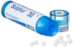 Boiron Sulphur 30C pellet tubes enabling natural daily skin routine.