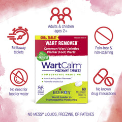 Boiron WartCalm uso diario, dosis matutina y vespertina para verrugas.