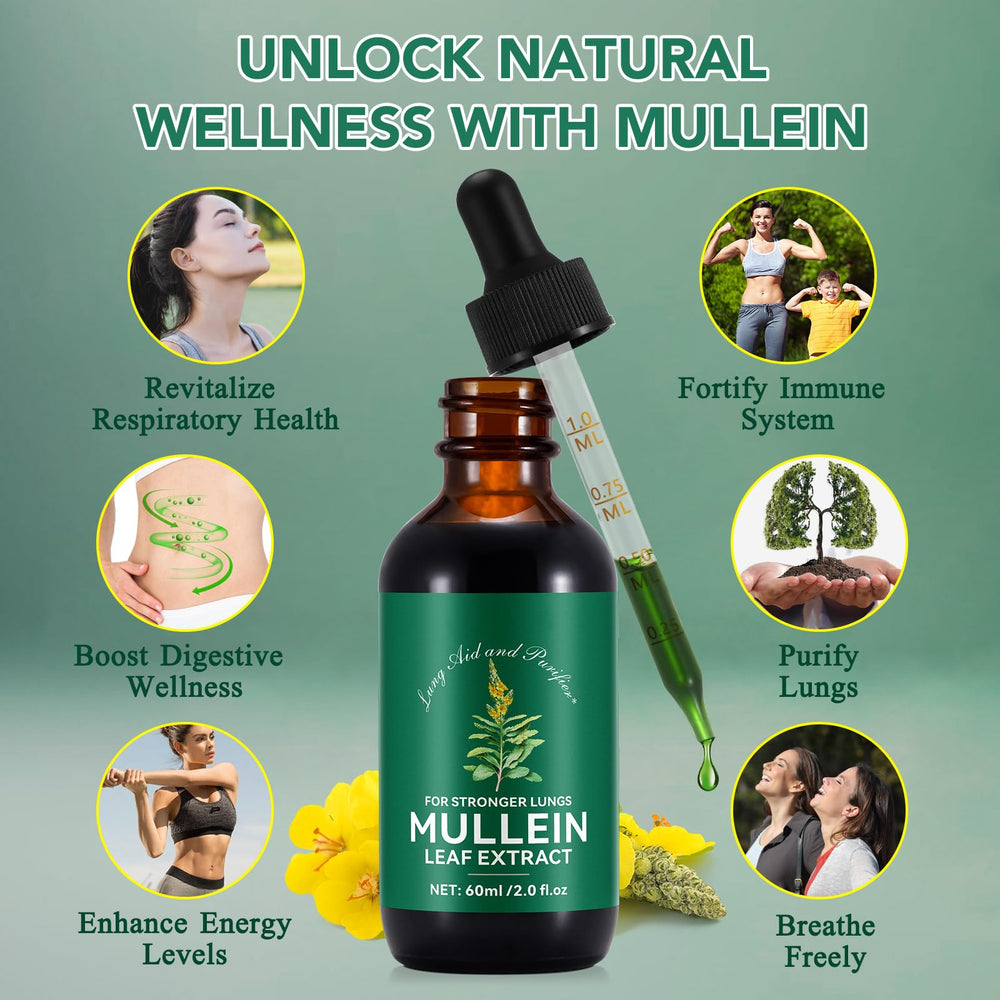 BOIUOITI Mullein Drops bottle pour showing easy dosing for respiratory comfort