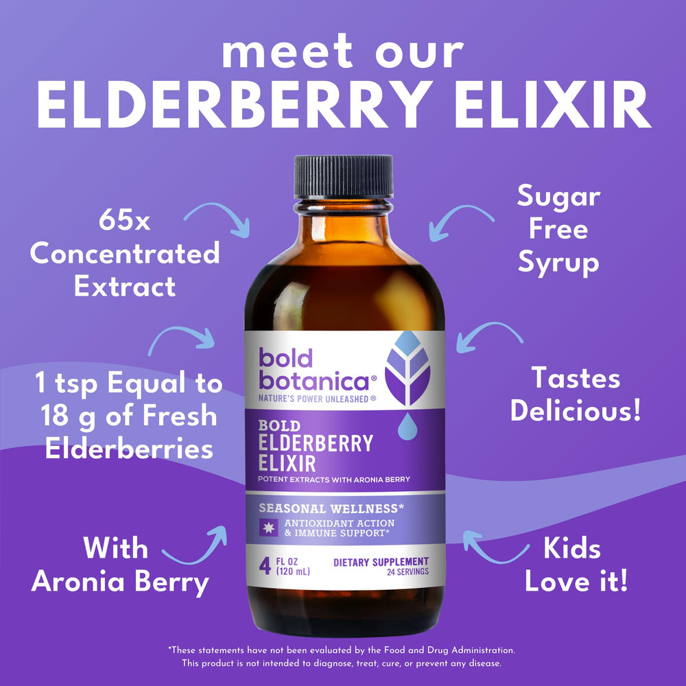 Bold Botanica Elderberry Elixir elderberries close-up signals premium Haschberg berry extract.