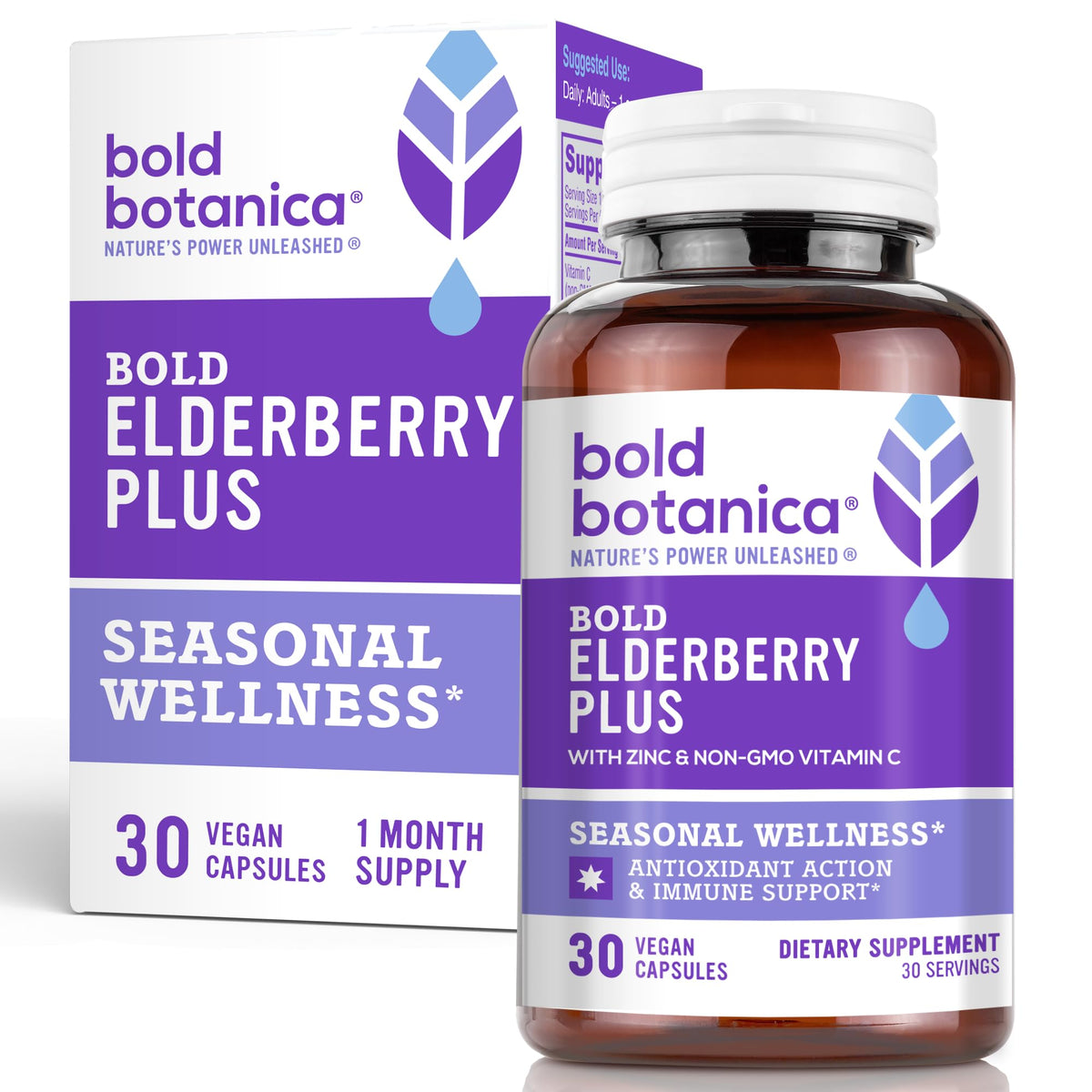 Bold Botanica Elderberry Plus bottle showing concentrated elderberry formula for daily support