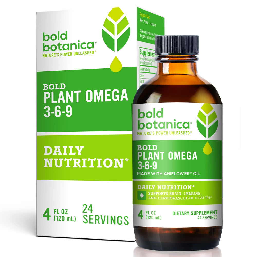 Bold Botanica Plant Omega bottle with dropper for easy daily omega intake.