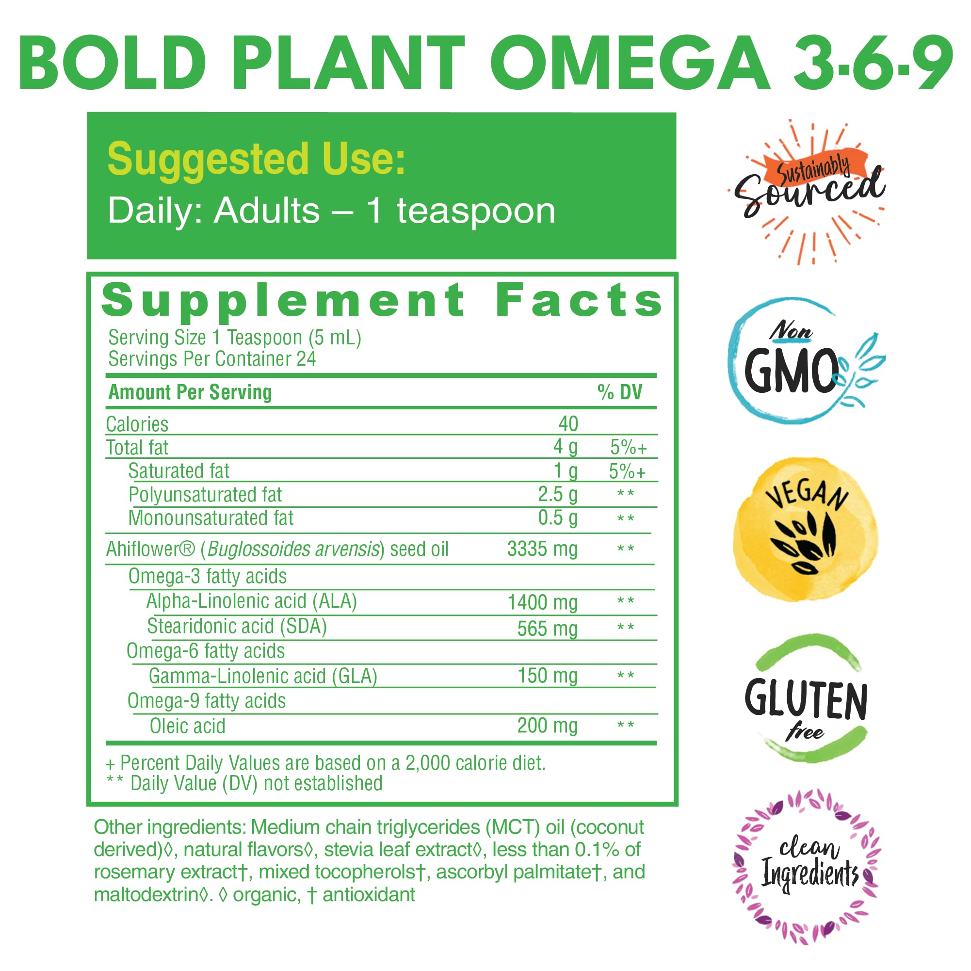Bold Botanica vegan non-GMO bottle signals clean ingredients for daily use.