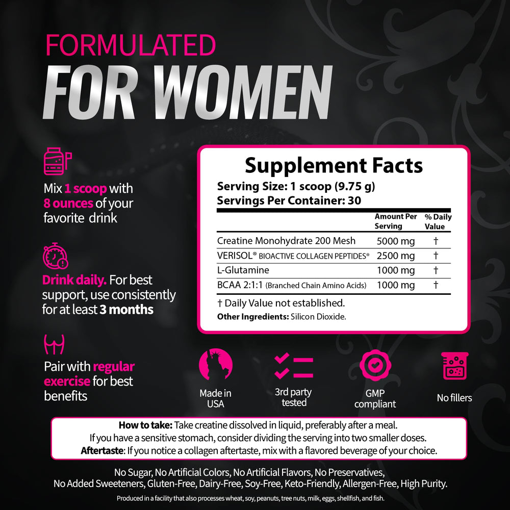 Premium Bold Buns Creatine for Women packaging front view