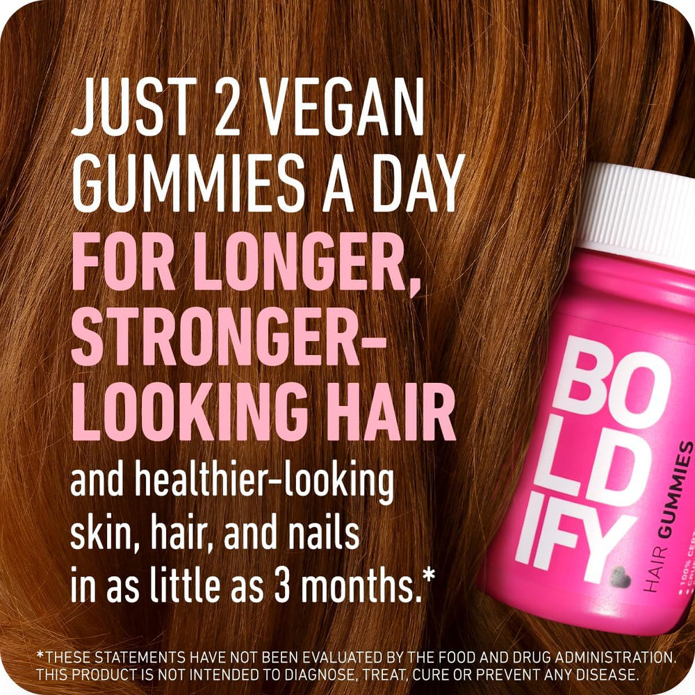 Boldify Hair Growth Gummies serving two gummies with 5000mcg biotin for daily use