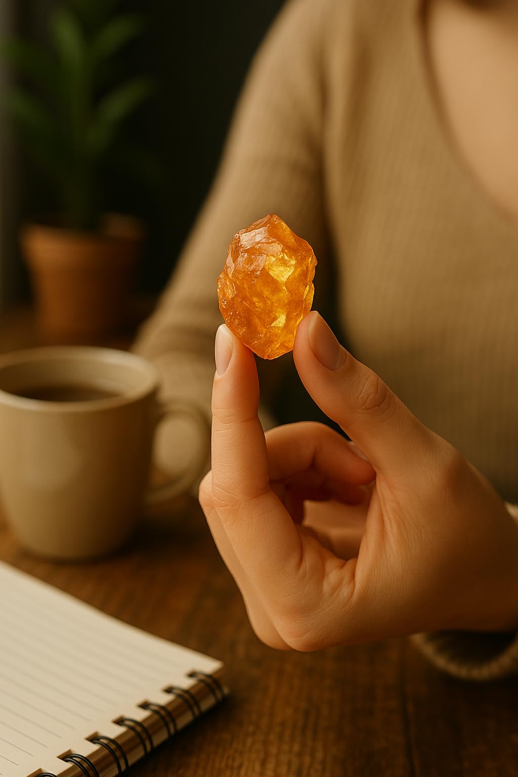 Bombay Crystals Citrine raw glow, supports focus and chakra balance during yoga.
