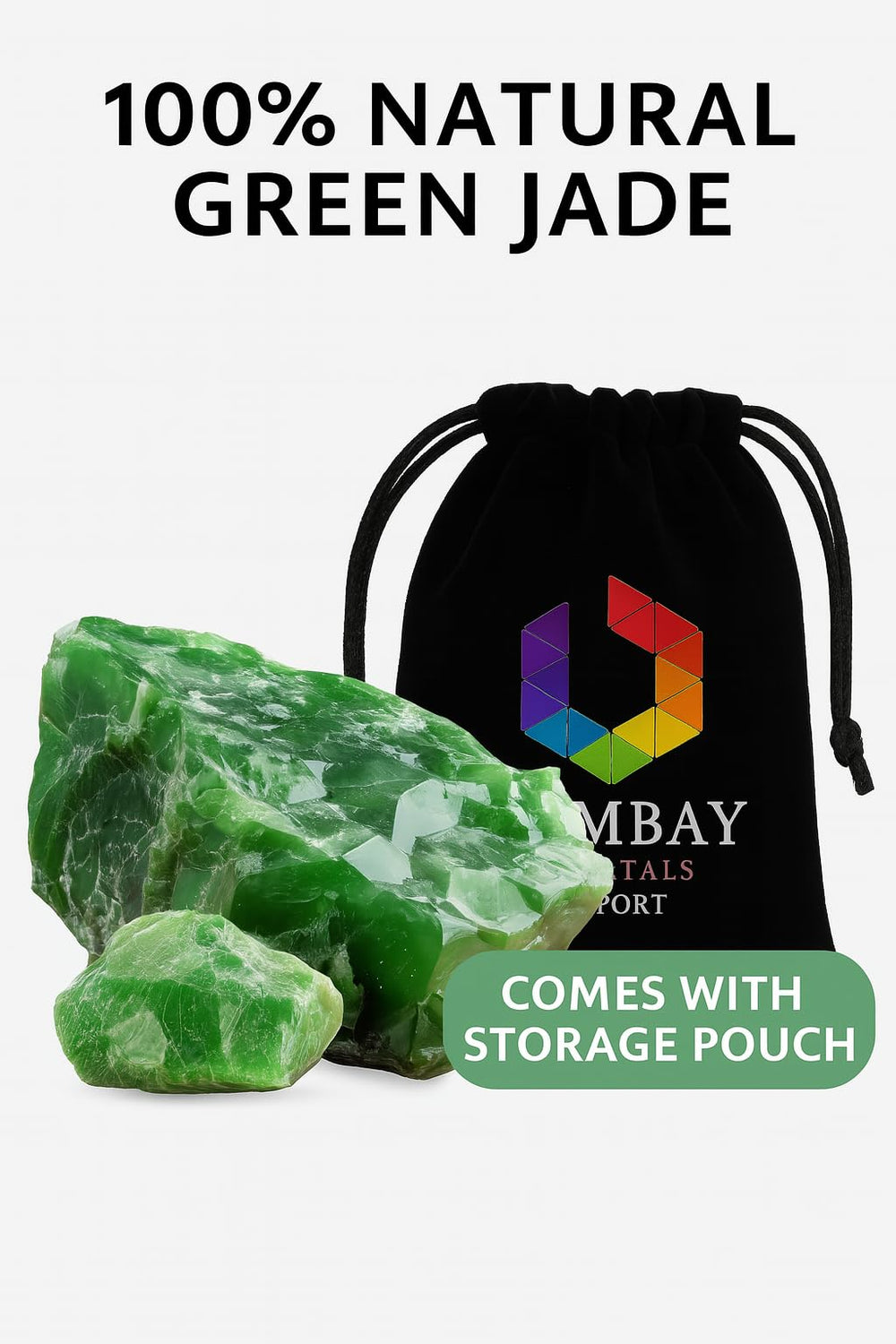 Bombay Crystals Export green jade rough texture raw stone for energy work