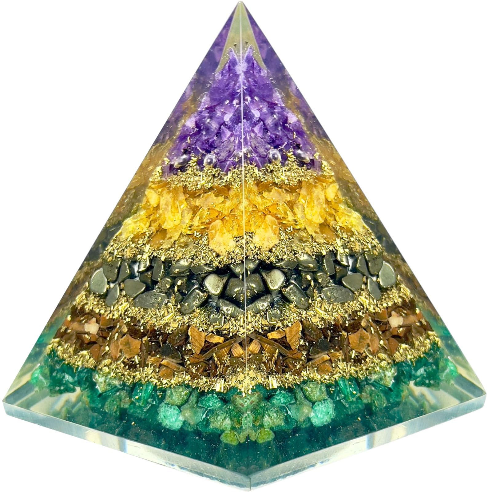 Bombay Crystals Export Money Magnet Pyramid with amethyst, citrine, pyrite and tiger eye for abundance.