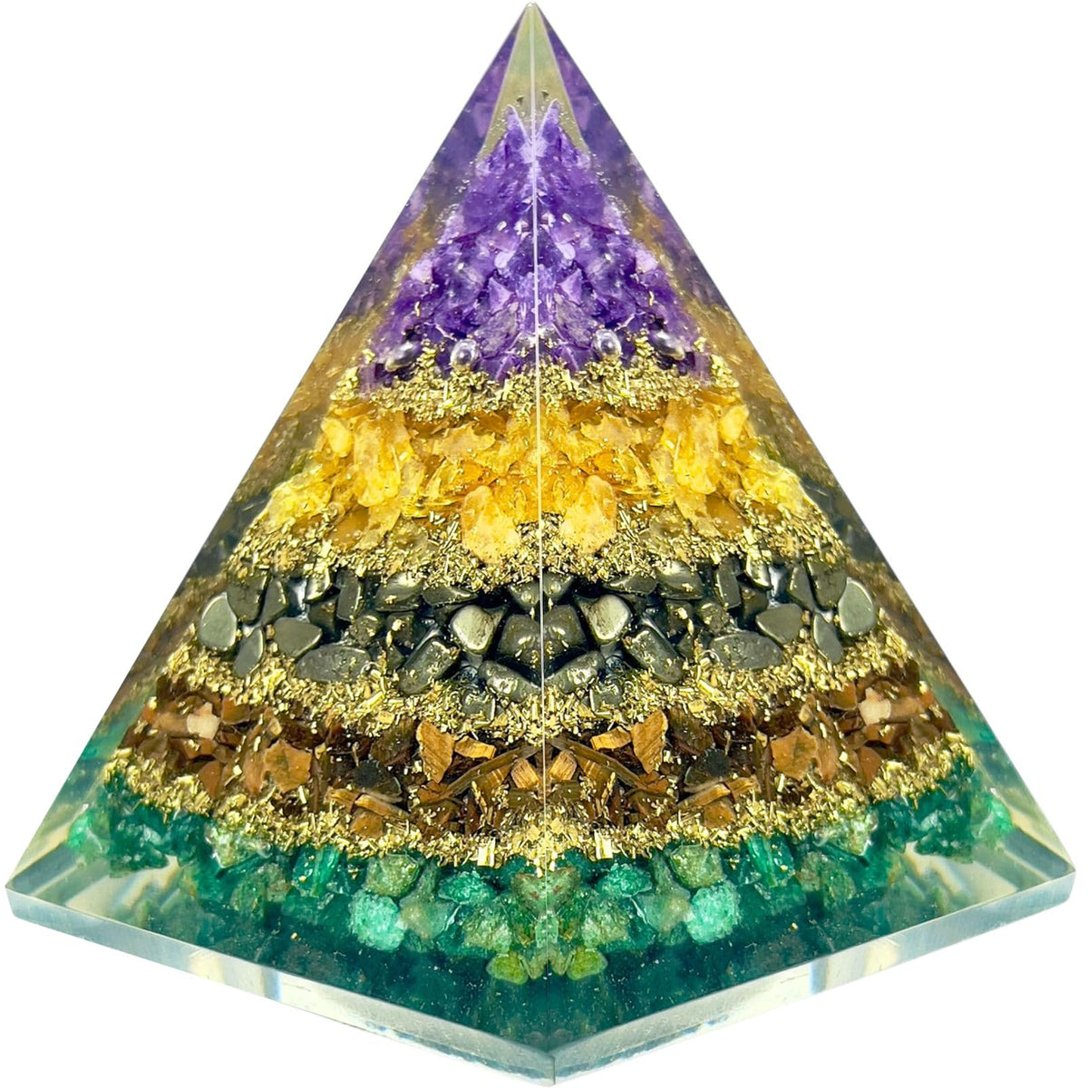 Bombay Crystals Export Money Magnet Pyramid with amethyst, citrine, pyrite and tiger eye for abundance.