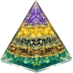 Bombay Crystals Export Money Magnet Pyramid with amethyst, citrine, pyrite and tiger eye for abundance.