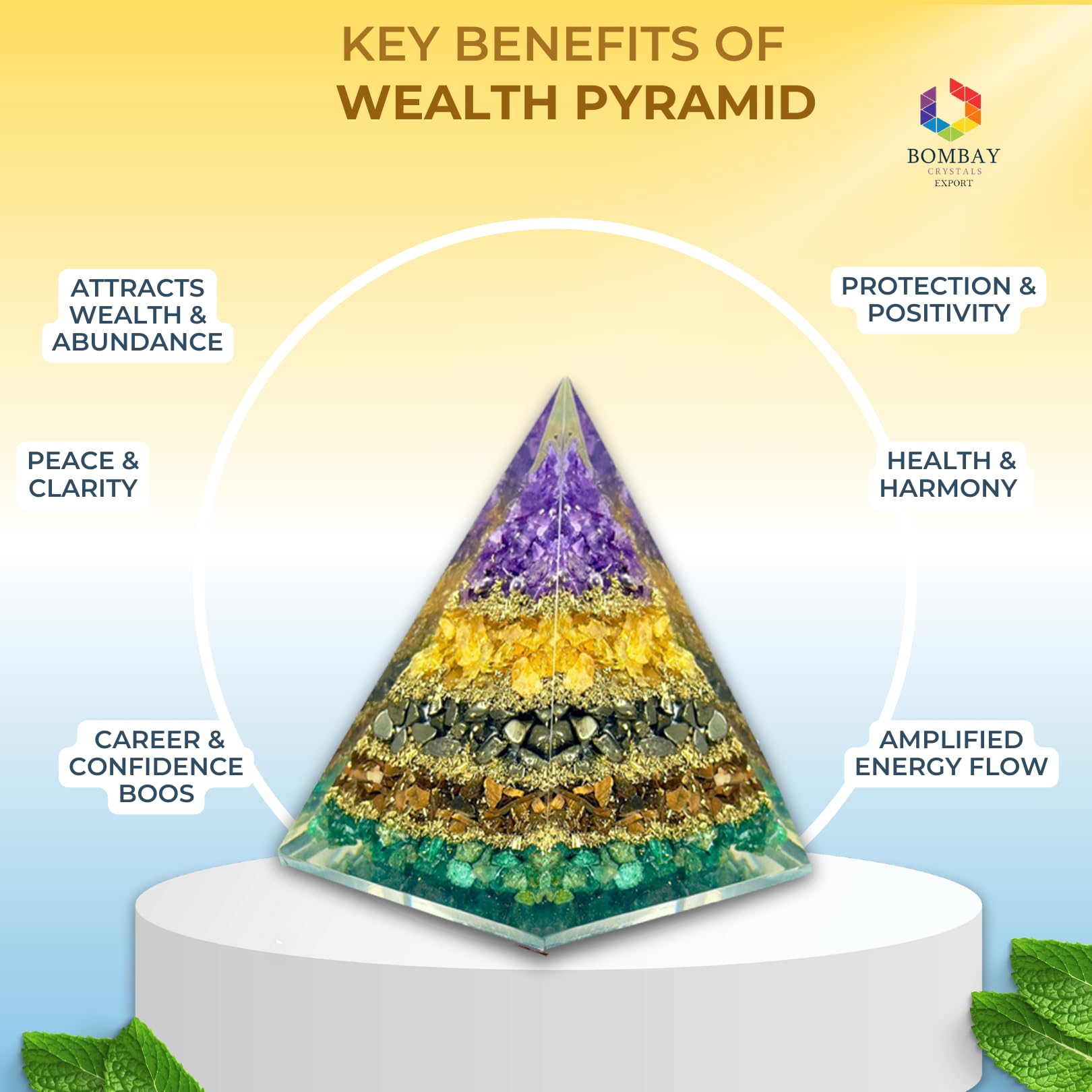 Bombay Crystals Export orgone energy pyramid ready for meditation and focus.