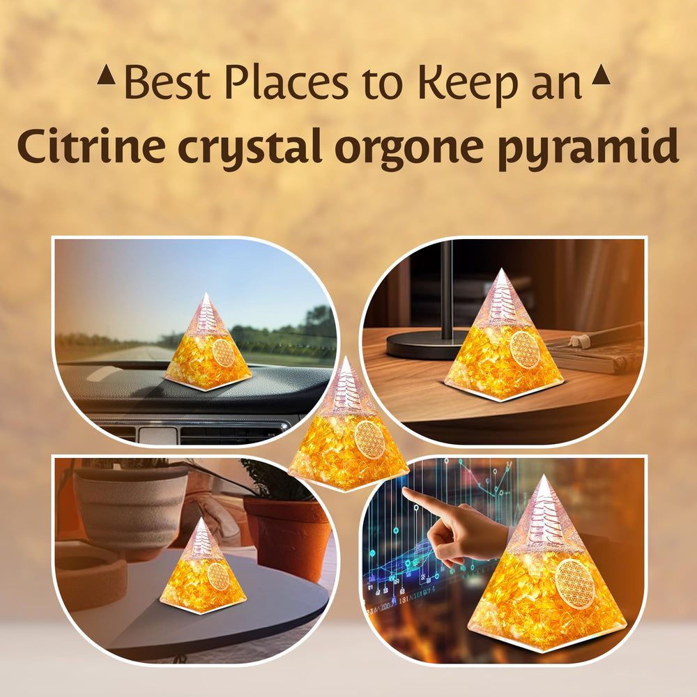 Bombay Crystals Export orgone citrine pyramid radiant energy balance in any room