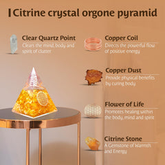 Bombay Crystals Export orgone citrine pyramid placed in a meditation space