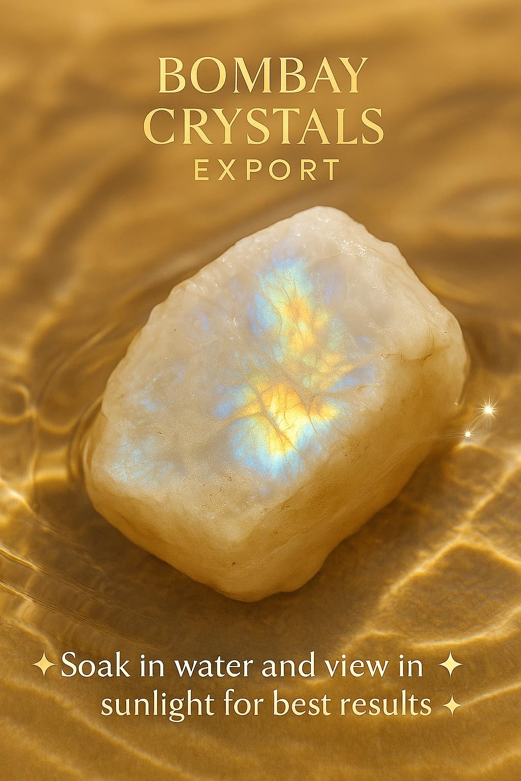 Bombay Crystals Export Rainbow Moonstone adularescence glow highlights inner balance during mindfulness