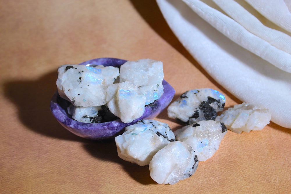 Bombay Crystals Export Rainbow Moonstone chakra alignment aid with soothing glow