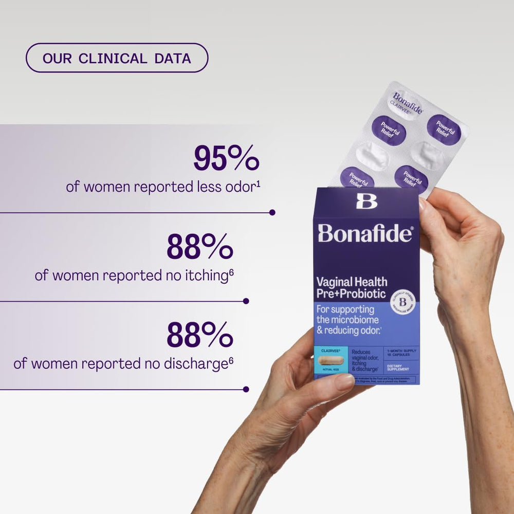 Clinical-trial inspired infographic card next to Clairvee product