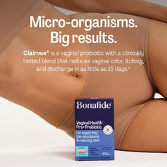 Flat lay of Clairvee packaging and capsules for convenient at-home use