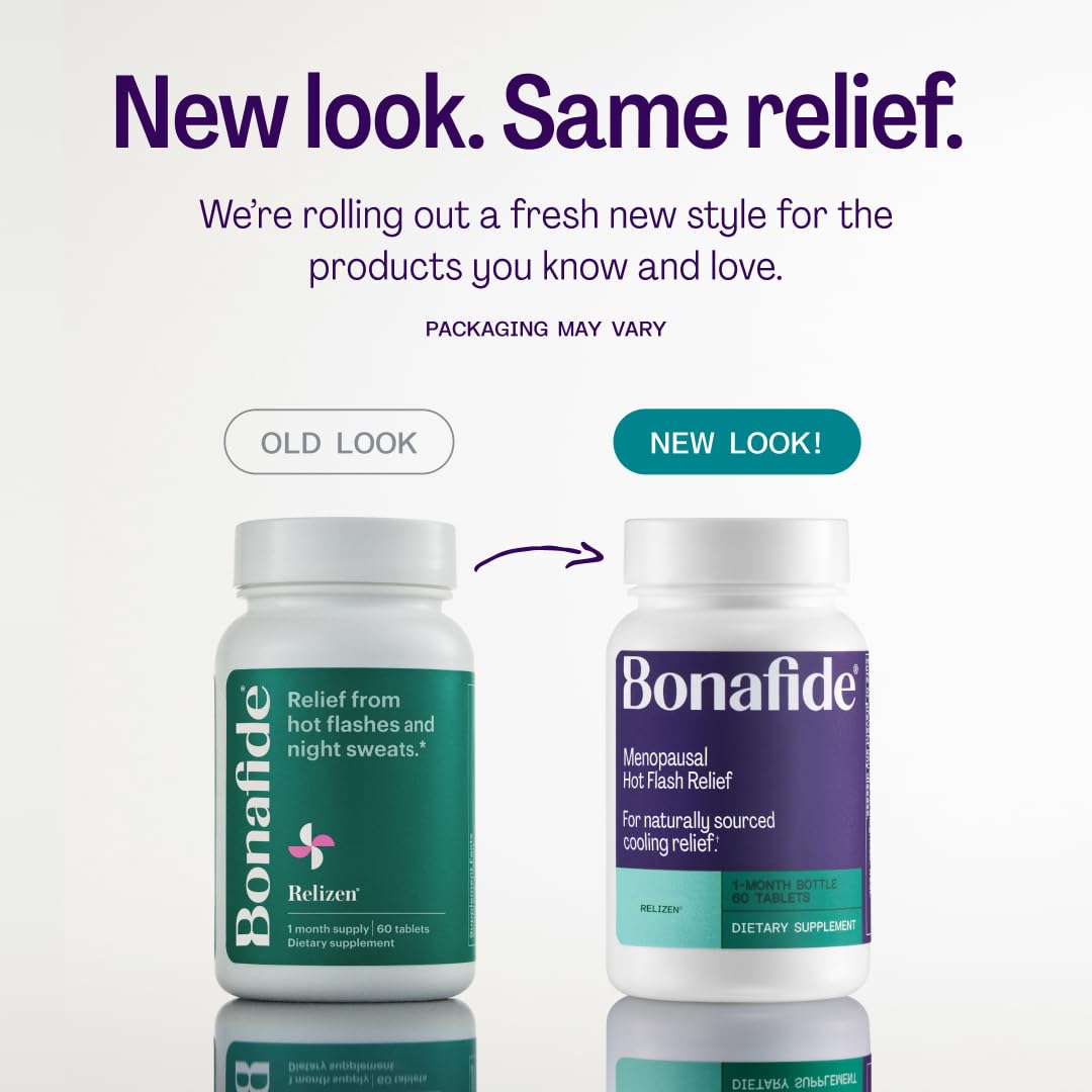 Bonafide Relizen packaging front highlighting plant-based, hormone-free relief