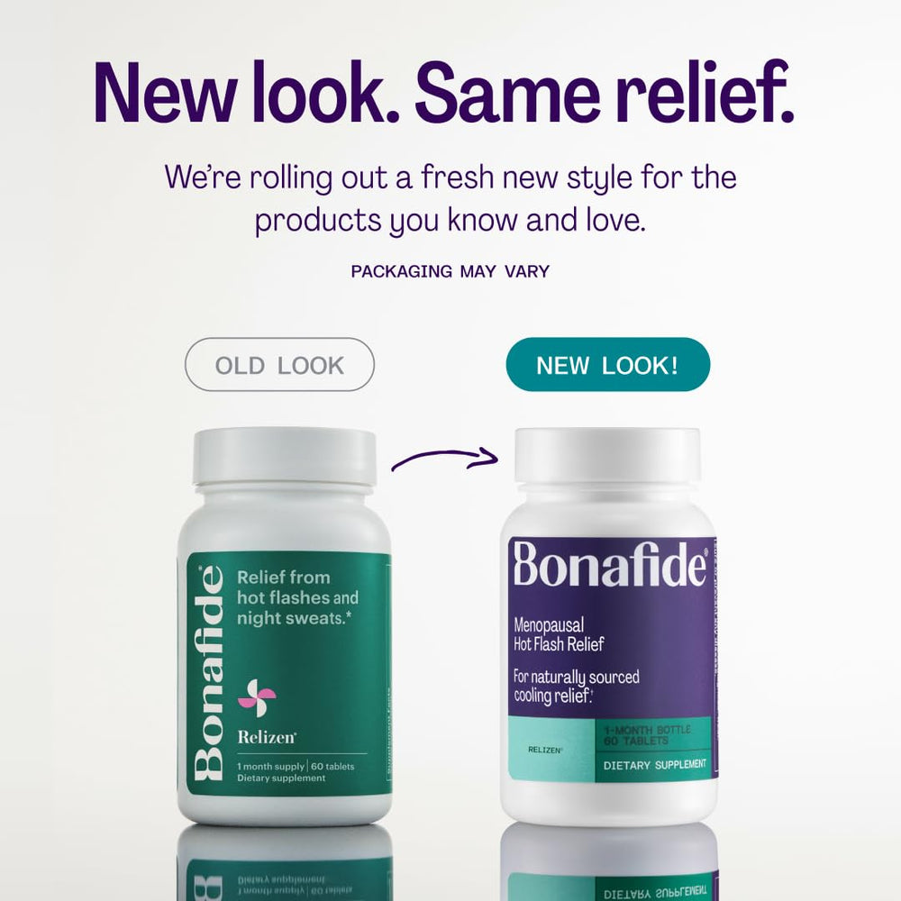 Bonafide Relizen packaging front highlighting plant-based, hormone-free relief